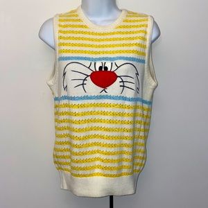Vtg yellow striped Mala & Mori Sports Sylvester Cat embroidered knit vest top S